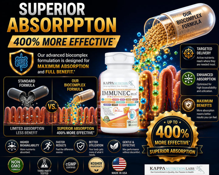 KAPPA NUTRITION Immune C Plus 14 in 1 Advanced Complex, 1,000 mg, 90 Count