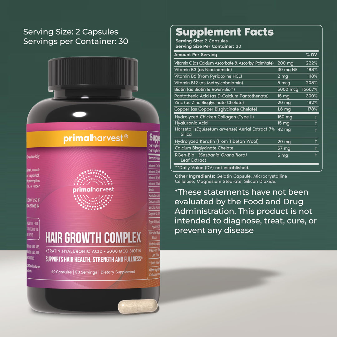 Primal Harvest Hair Growth Vitamins, 60 Count