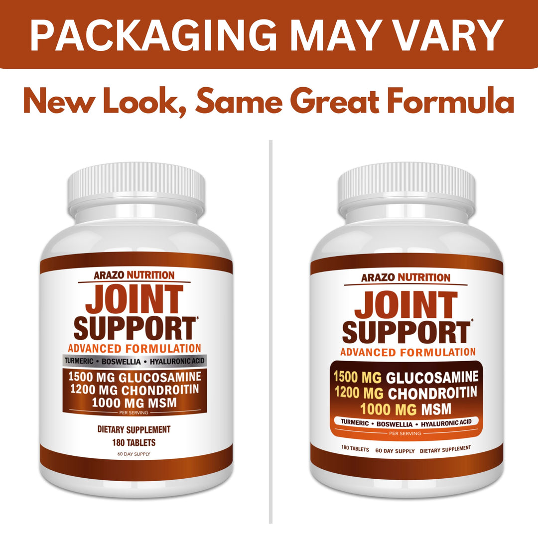 Arazo Nutrition Glucosamine Chondroitin Turmeric MSM Boswellia Joint Support Supplement, 180 Count