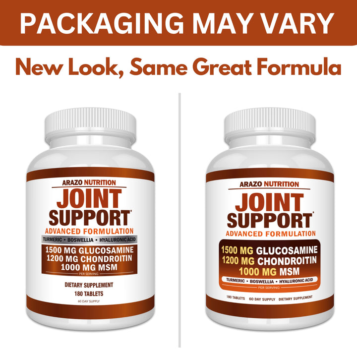 Arazo Nutrition Glucosamine Chondroitin Turmeric MSM Boswellia Joint Support Supplement, 180 Count