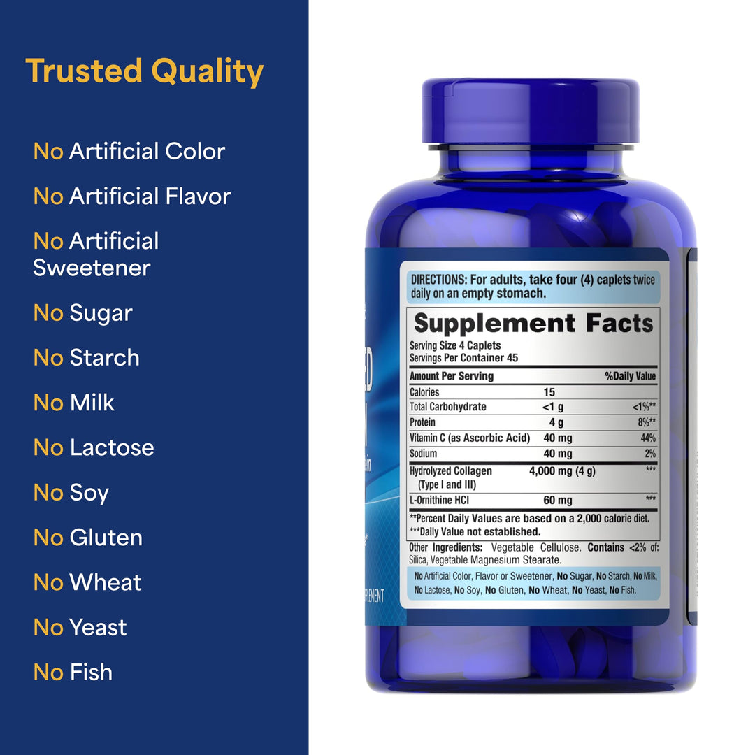 Puritan's Pride Hydrolyzed Collagen 1000 mg Caplets, 180 Count