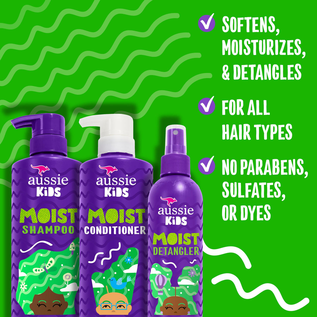 Aussie Kids Hair Care Set, Shampoo and Conditioner and Detangler Spray, 16 fl oz, 16 fl oz, 8 fl oz