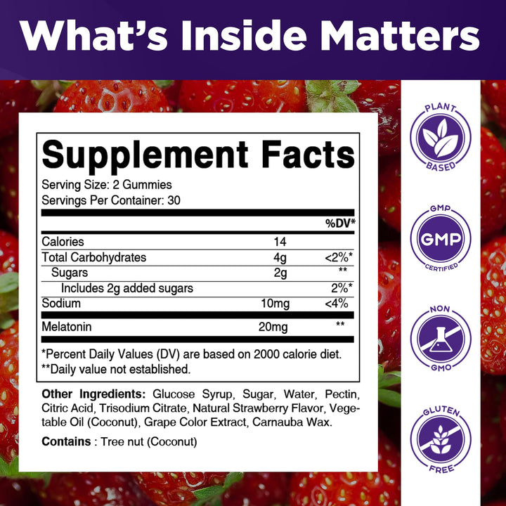 Vitamatic Melatonin Gummies, Strawberry, 20 mg, 60 Count