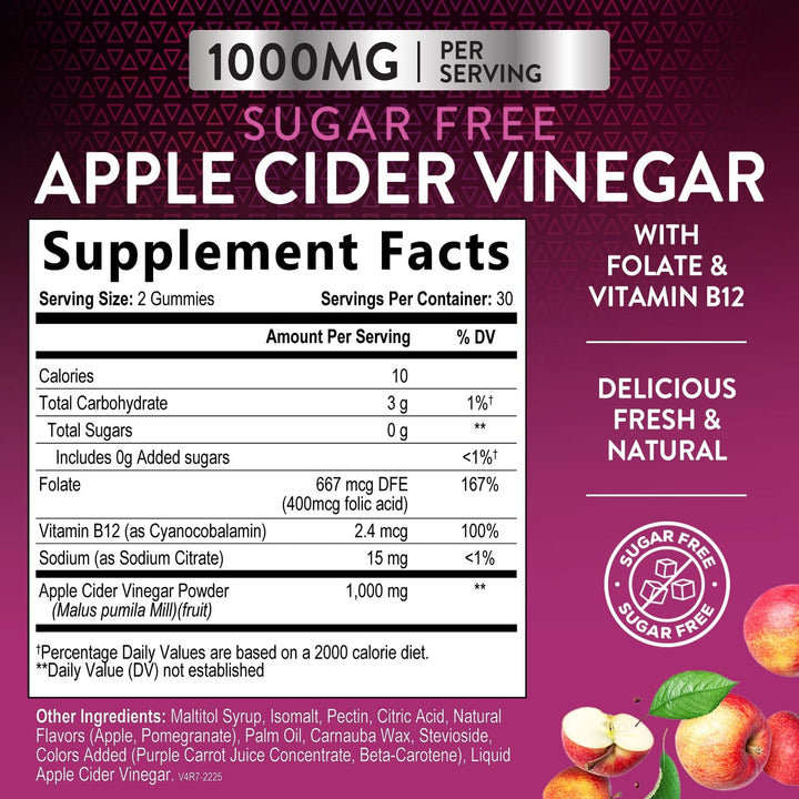 Nature's Nutrition Apple Cider Vinegar Gummies, Sugar Free, 60 Count
