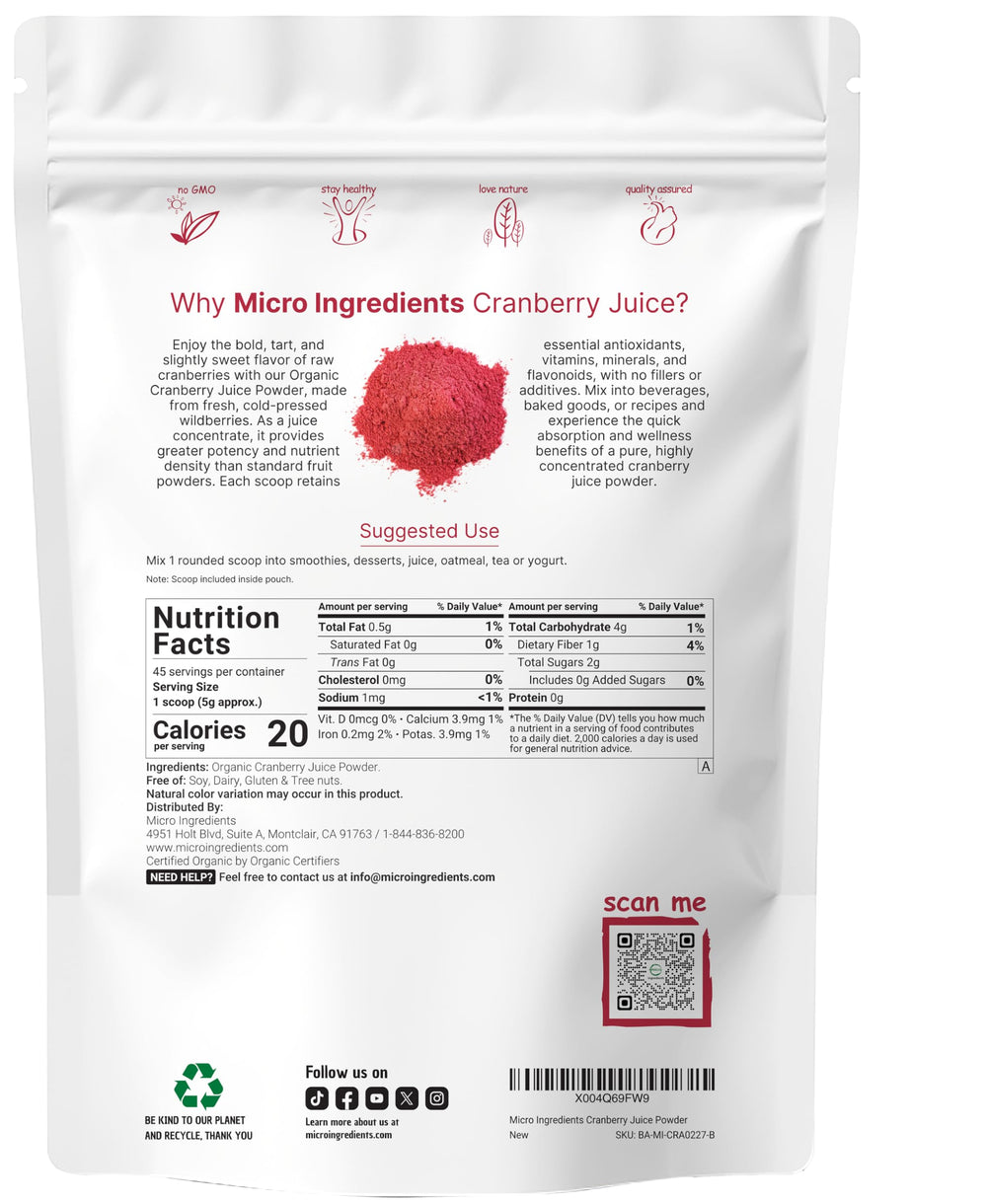 Micro Ingredients Organic Cranberry Juice Powder, 8 oz