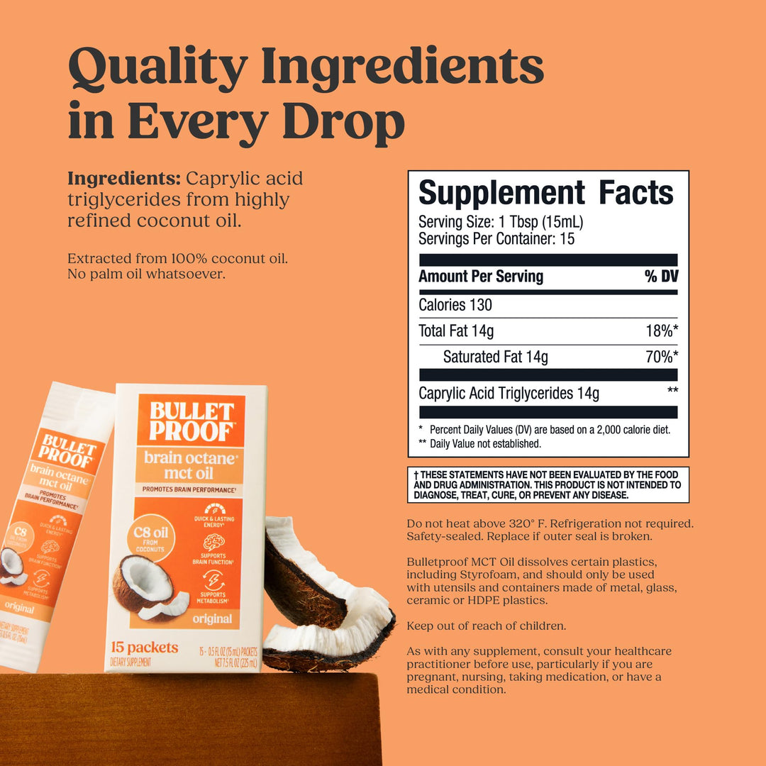 Bulletproof Brain Octane Oil Go Packs, 15 Count