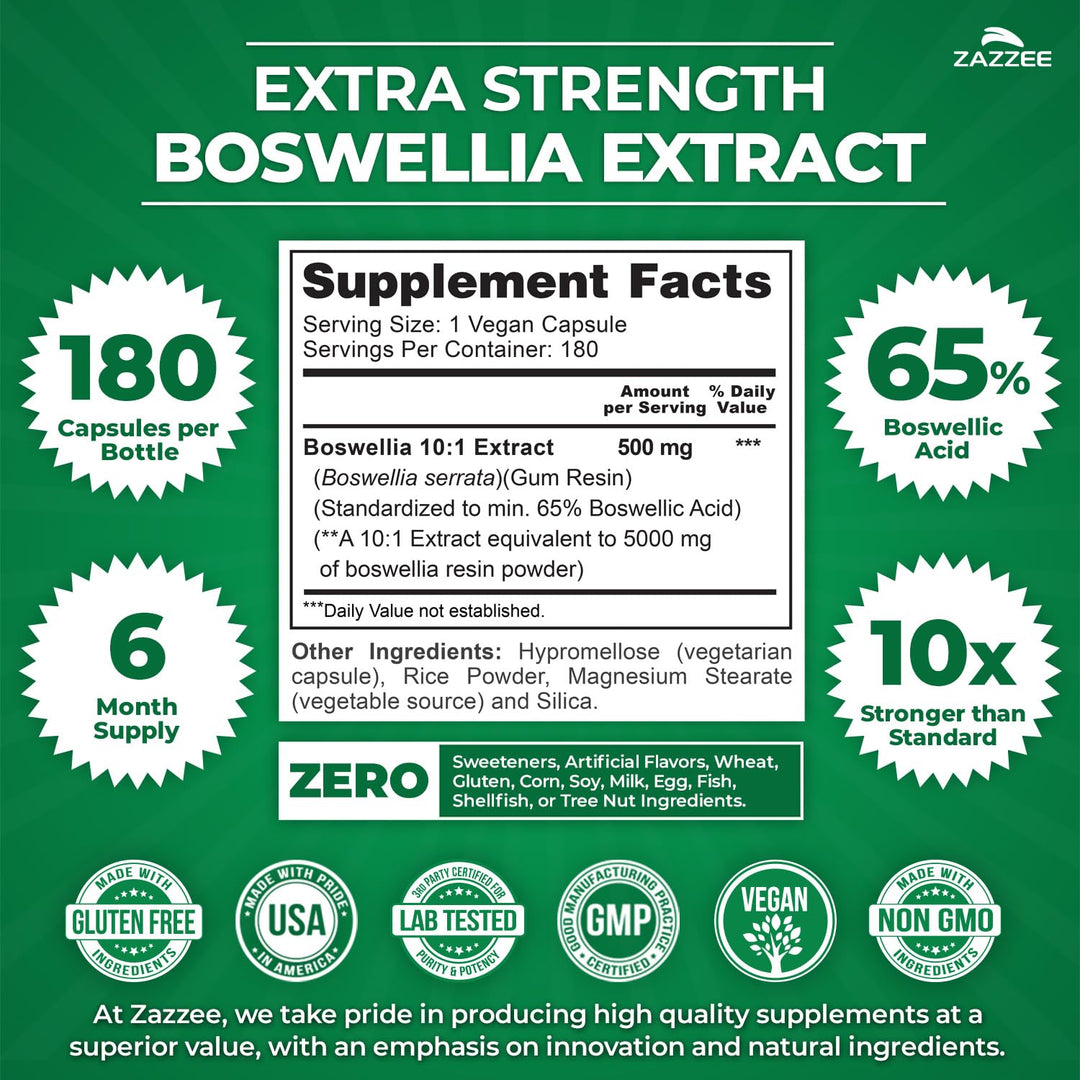 Zazzee Boswellia 10:1 Extract, 180 Count