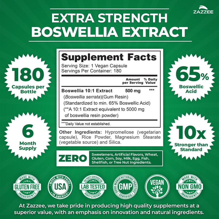 Zazzee Boswellia 10:1 Extract, 180 Count