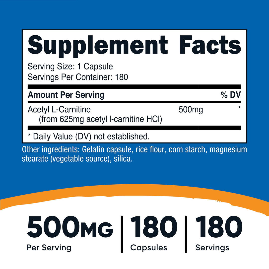 Nutricost Acetyl L-Carnitine, 500 mg, 180 Count