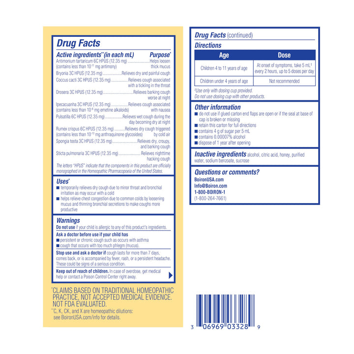 Boiron Chestal Honey Children's Cough Syrup, 6.7 fl oz