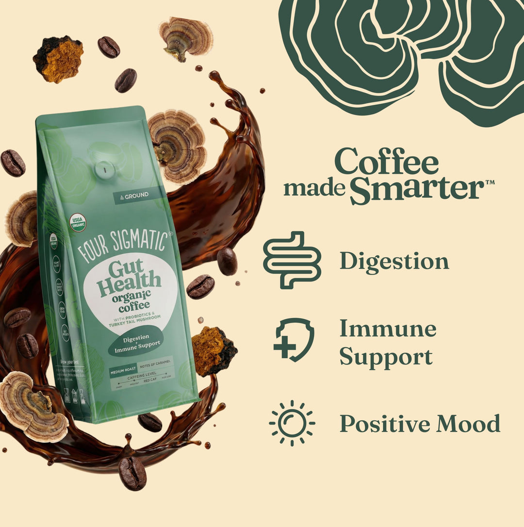Four Sigmatic Gut Health Organic Ground Coffee, Medium Roast, 12 oz