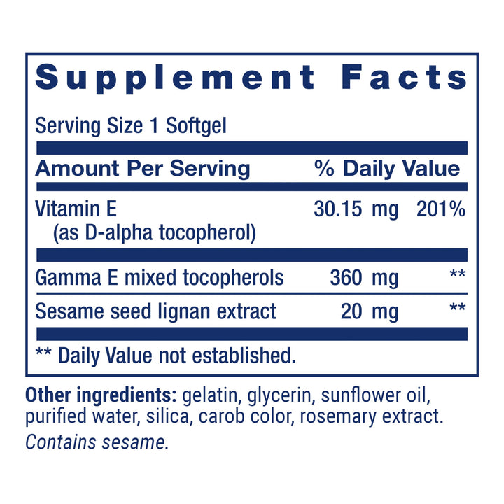 Life Extension Gamma E Mixed Tocopherols Vitamin E, 60 Count