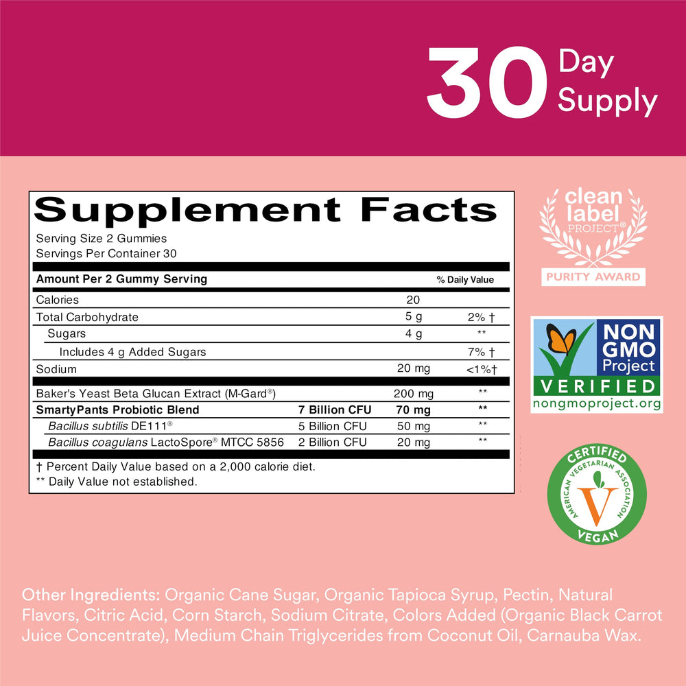 SmartyPants Adult Probiotic Immunity Gummies, Strawberry Crème, 60 Count
