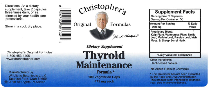 Christopher's Original Formulas Thyroid Maintenance Formula Capsules, 100 Count