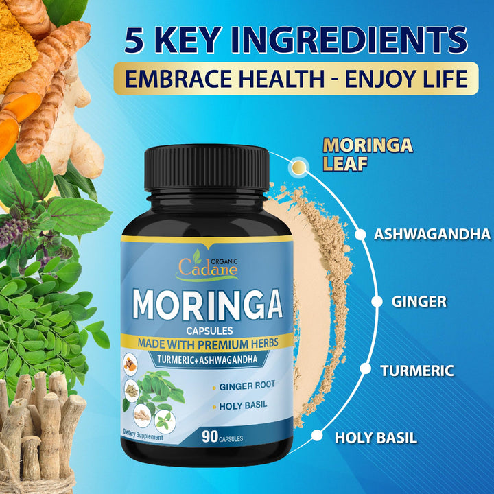 Organic Cadane Moringa Extract Capsules, 6450 mg, 3 Months Supply