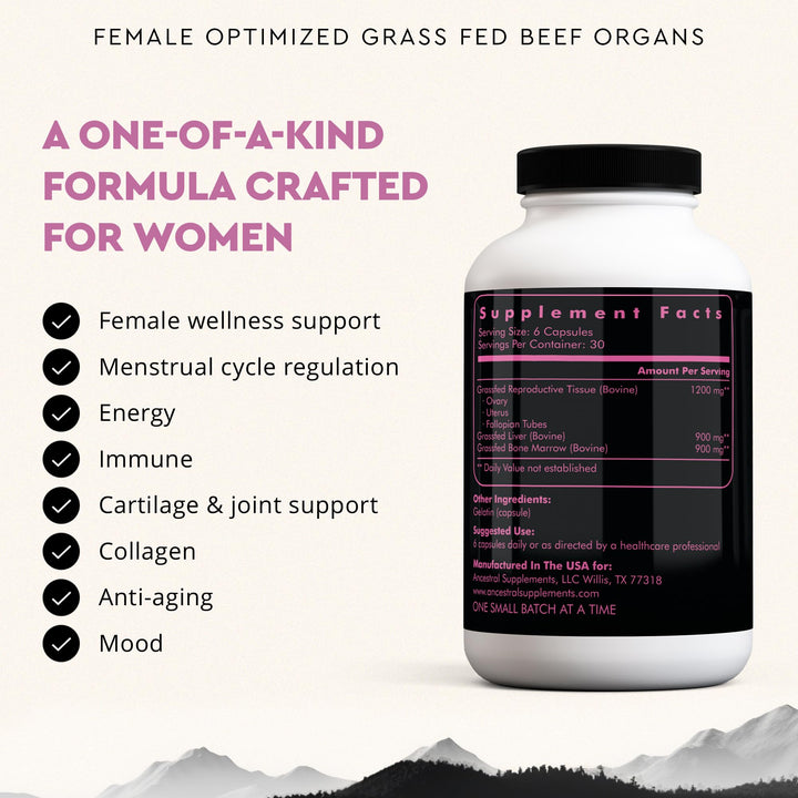 Ancestral Supplements Grass Fed Female Liver, 500 mg, 180 Count