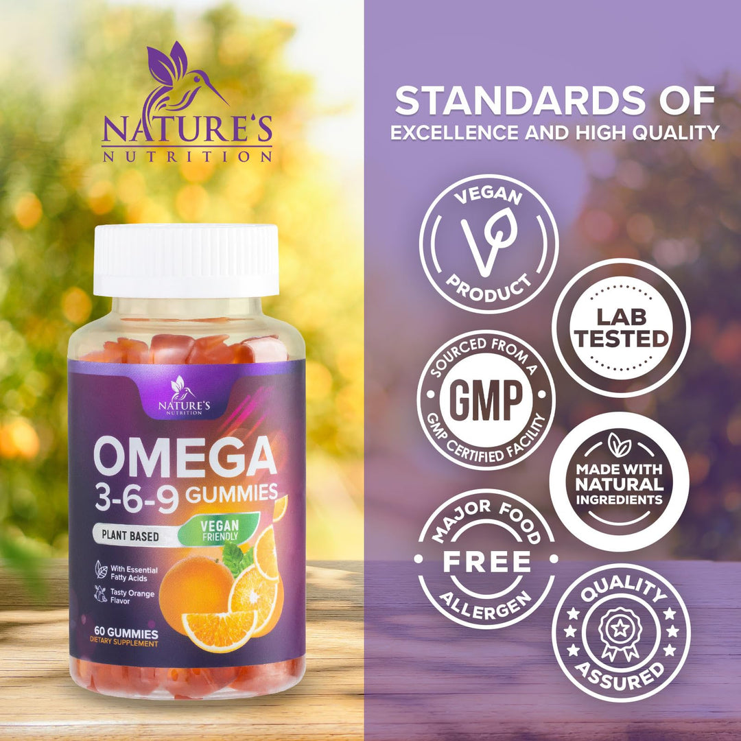 Nature's Nutrition Omega 3 6 9 Gummies, Vegan, 60 Count