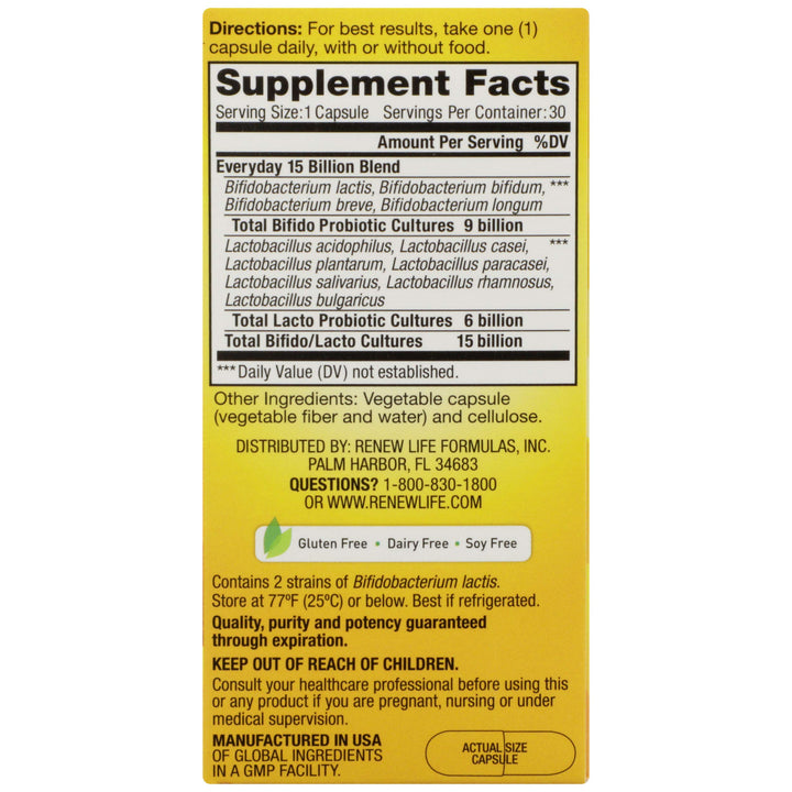 Renew Life Adult Probiotic Ultimate Flora Everyday, 15 Billion, 30 Count