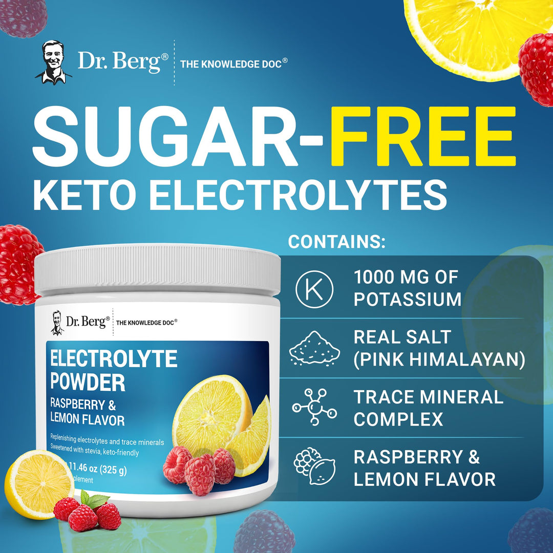 Dr. Berg Nutritionals Zero Sugar Hydration Keto Electrolyte Powder, Raspberry & Lemon, 50 Servings