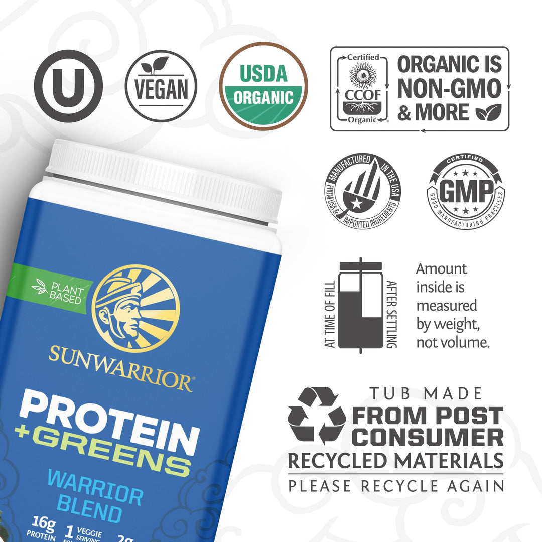 Sunwarrior Organic Protein Greens Superfood Powder, Chocolate, 30 Servings