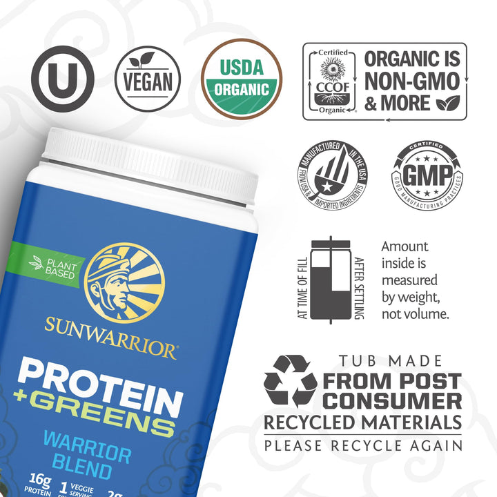 Sunwarrior Organic Protein Greens Superfood Powder, Chocolate, 30 Servings