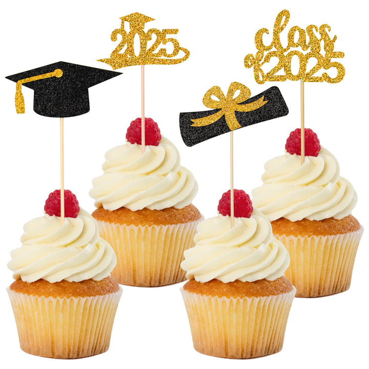 SANNIX Graduation Cupcake Toppers, Gold, 96 Count