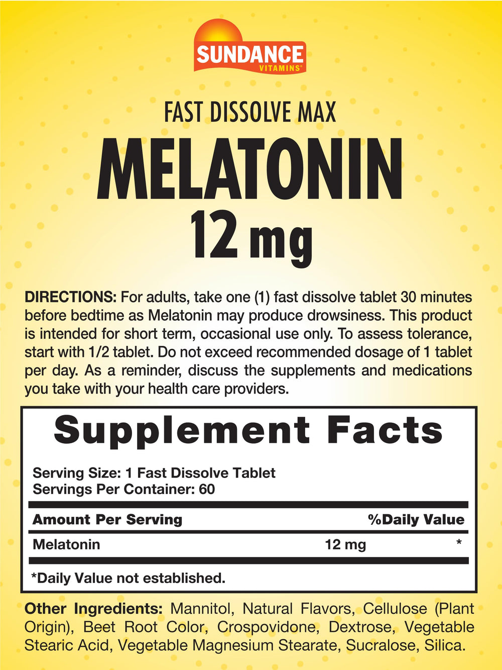 Sundance Melatonin, Natural Berry, 12 mg, 60 Count