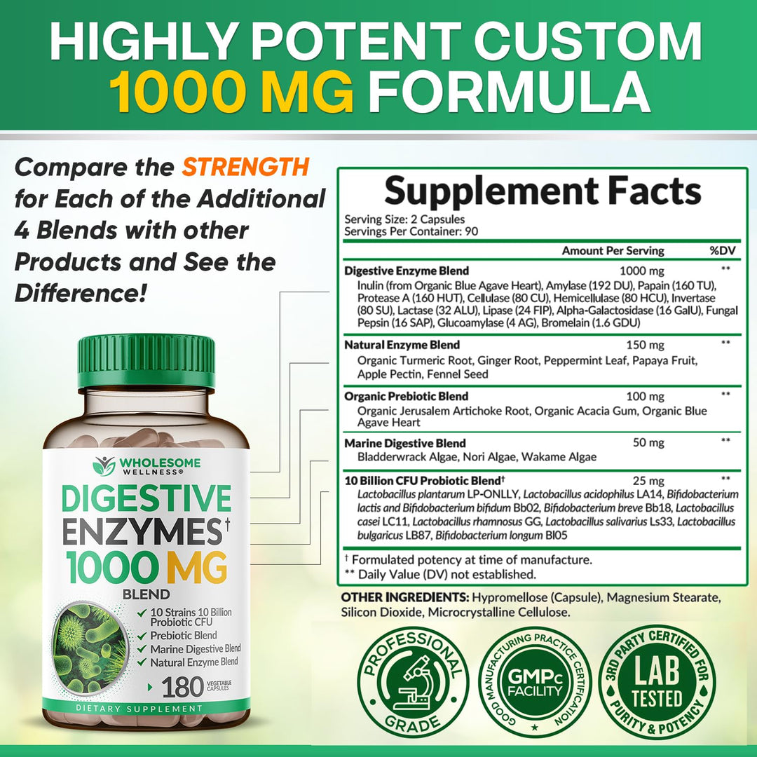 Wholesome Wellness Digestive Enzymes, 1000 mg, 180 Count