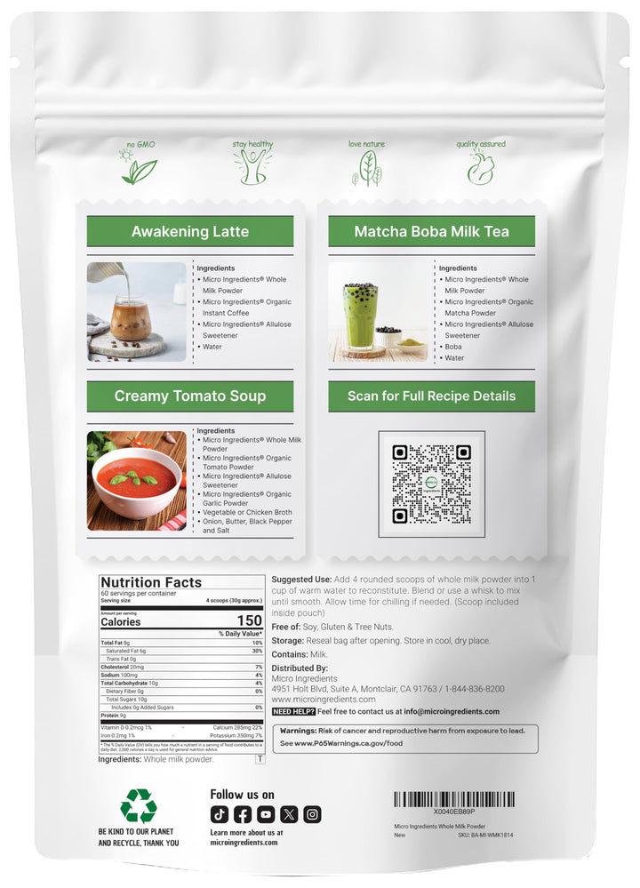 Micro Ingredients Whole Milk Powder, 4 lb
