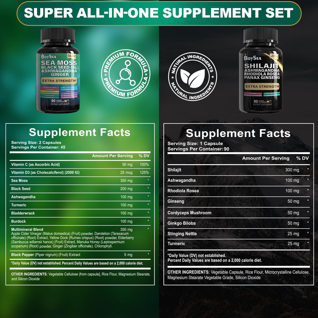 Boysea Shilajit And Sea Moss Bundle, 180 Count