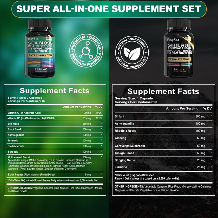 Boysea Shilajit And Sea Moss Bundle, 180 Count