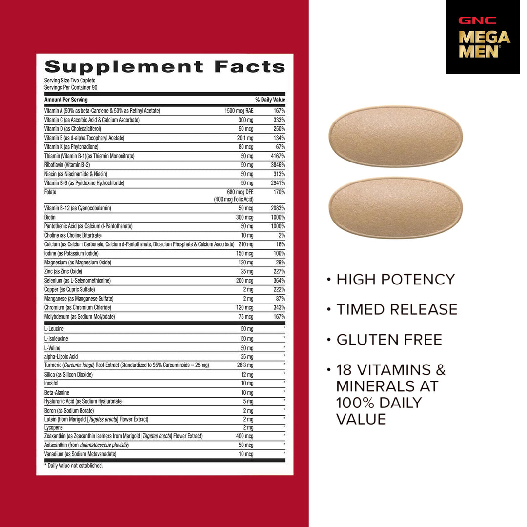 GNC Mega Men Sport Multivitamin Caplets, 180 Count