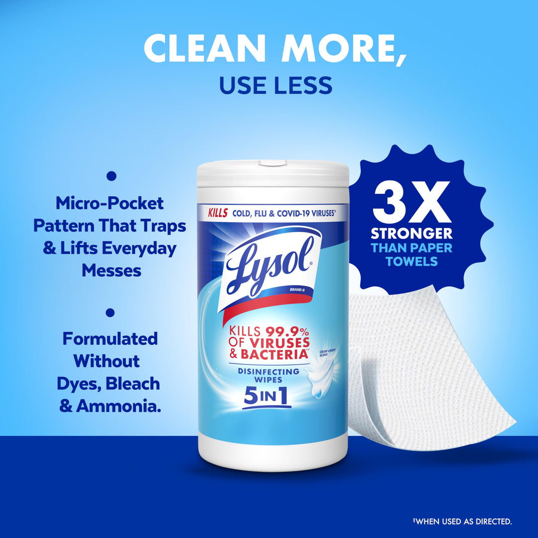 Lysol Disinfecting Wipes, Crisp Linen, 80 Count