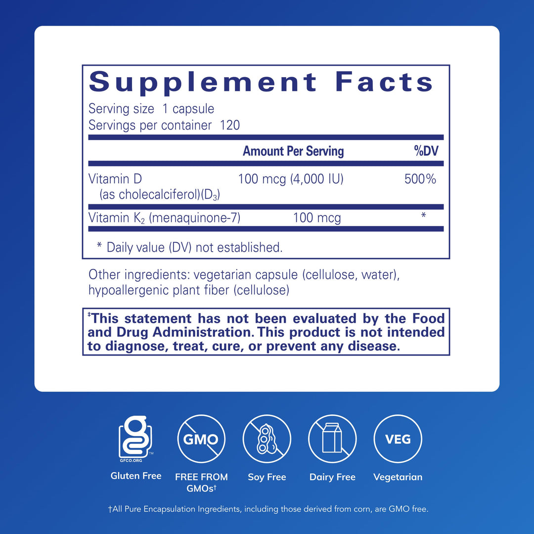 Pure Encapsulations Vitamin D3 & K2, 120 Count