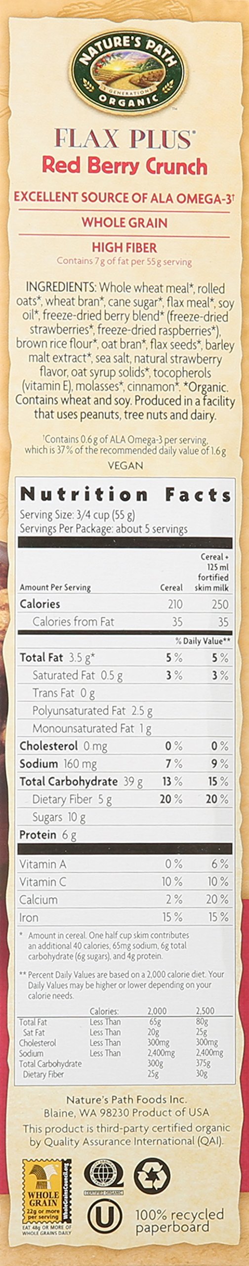 Nature's Path Organic Flax Plus Cereal, Red Berry Crunch, 10.6 oz