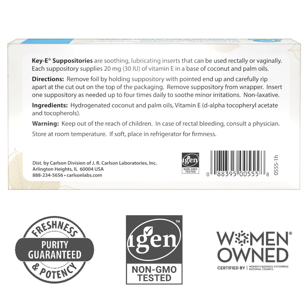 Carlson Key-E Vitamin E Suppositories, 30 IU (20 mg), 12 Count