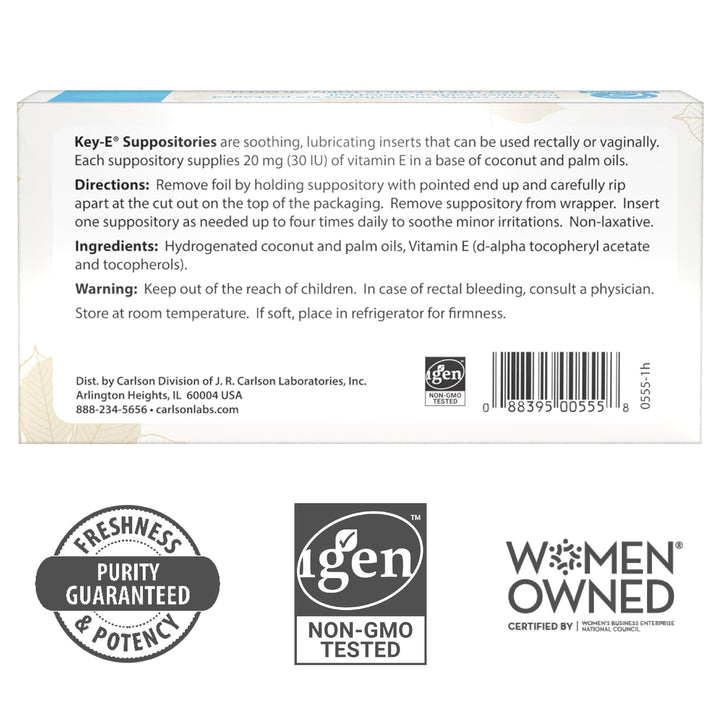Carlson Key-E Vitamin E Suppositories, 30 IU (20 mg), 12 Count