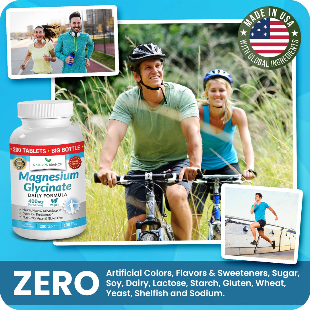 NATURE'S BRANCH Magnesium Glycinate 400 mg, 200 Count