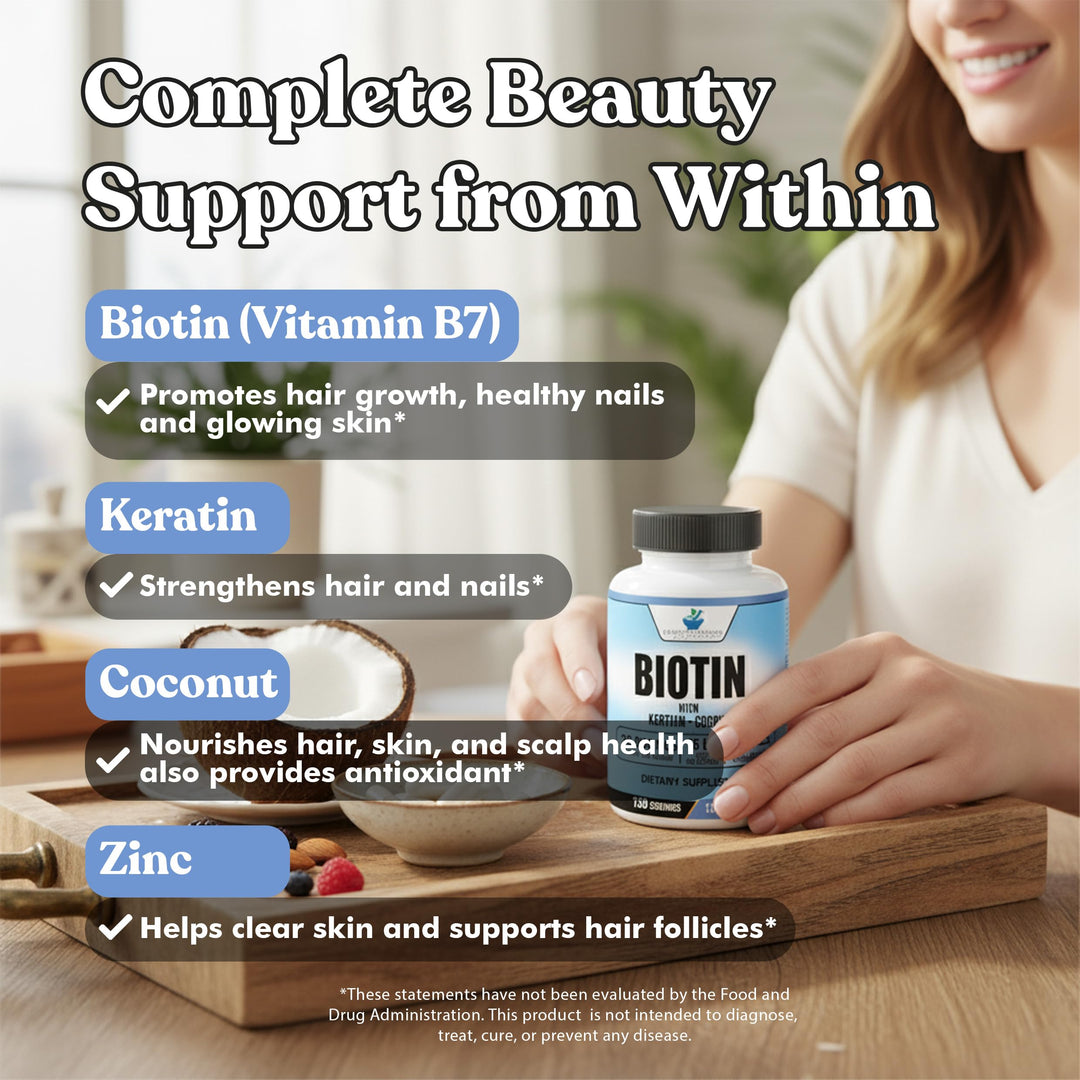 American Standard Supplements Biotin Coconut Zinc Capsules, 20000 mcg, 120 Count