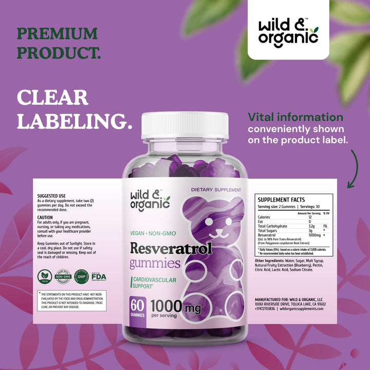 Wild & Organic Resveratrol Gummies, 1000mg, 60 Count