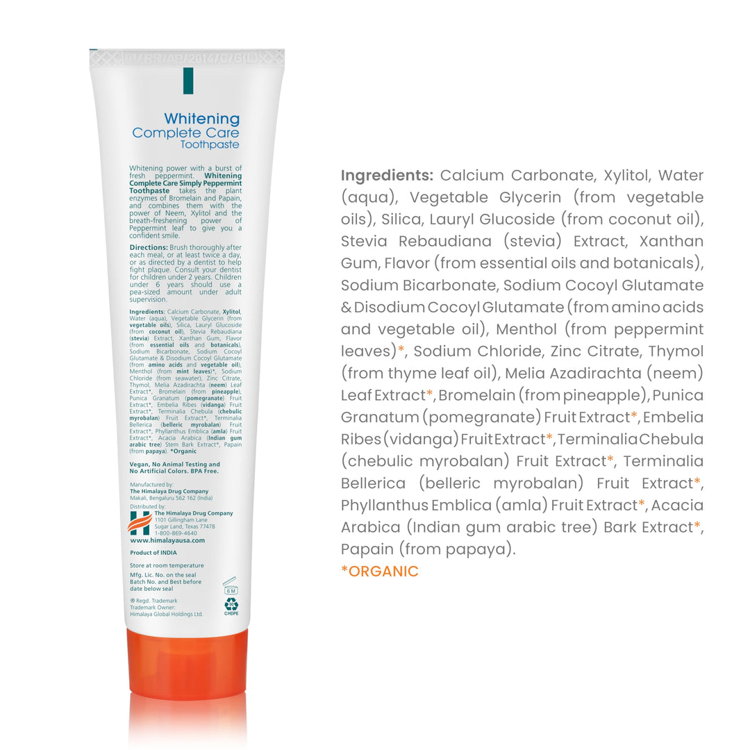 Himalaya Botanique Complete Care Whitening Toothpaste, Simply Peppermint, 5.29 oz