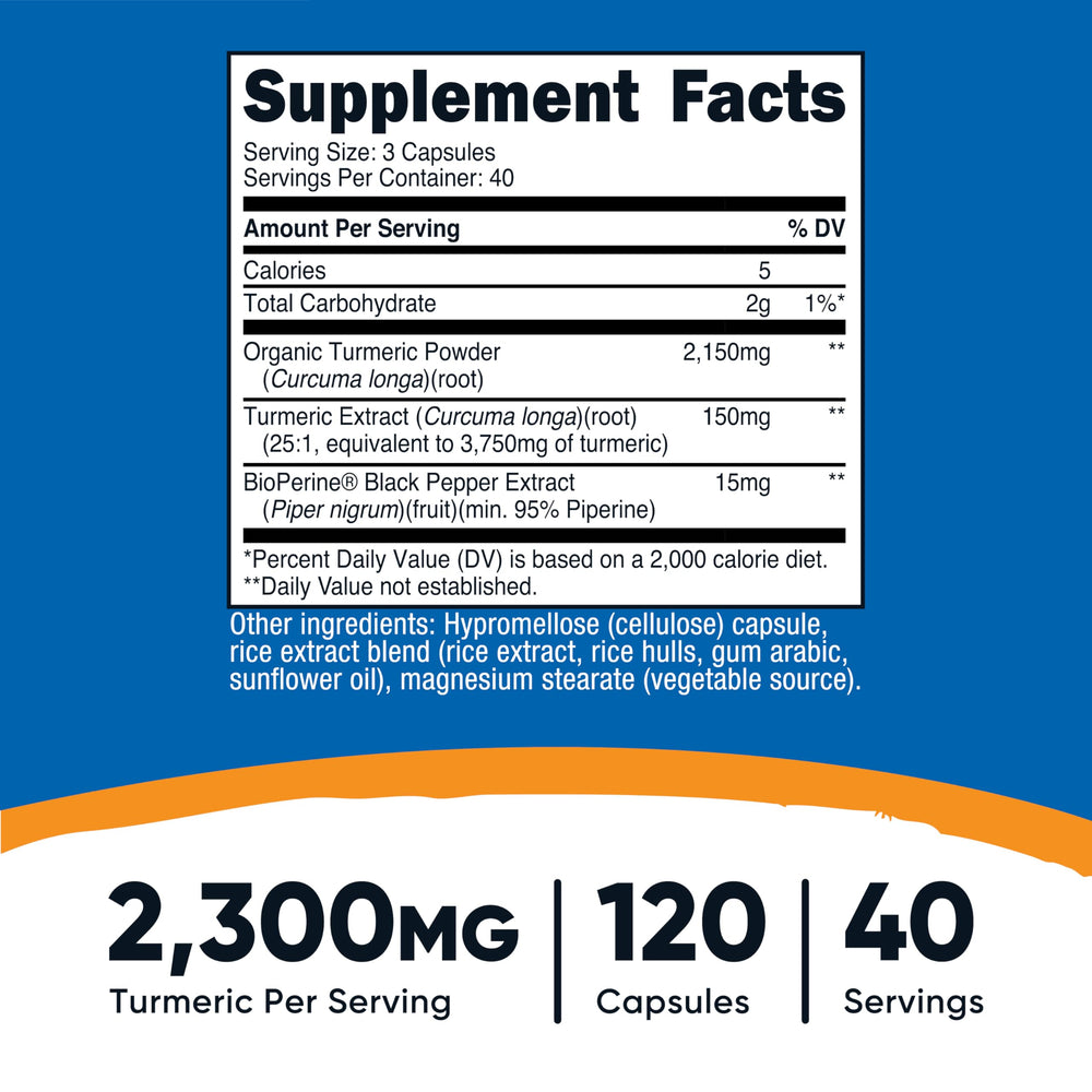 Nutricost Turmeric Curcumin with BioPerine, 2300 mg, 120 Count