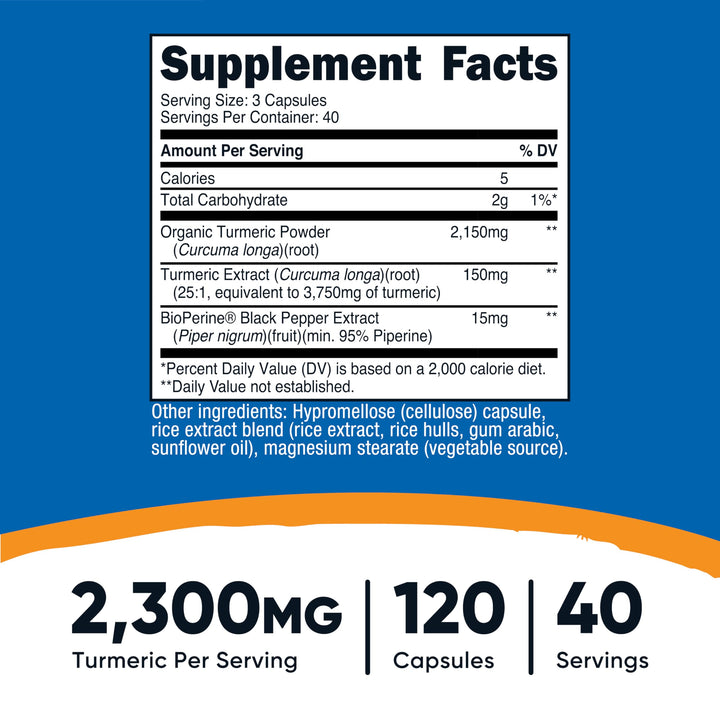 Nutricost Turmeric Curcumin with BioPerine, 2300 mg, 120 Count