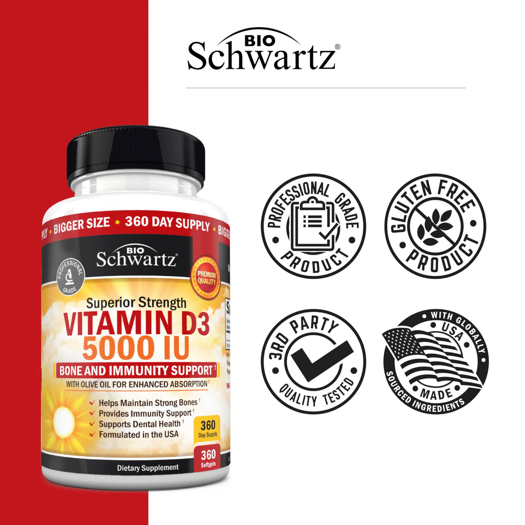BioSchwartz Vitamin D3 Softgels, 5,000 IU, 360 Count