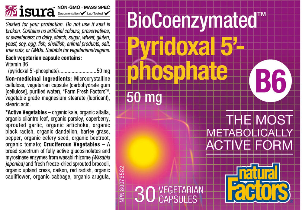 Natural Factors BioCoenzymated Pirodoxal 5'-Phosphate, 50 mg, 30 Count