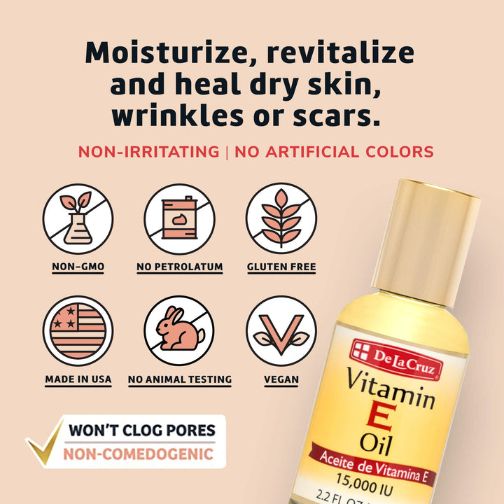 De La Cruz Vitamin E Oil, 15,000 IU, 2.2 fl oz, Pack of 5
