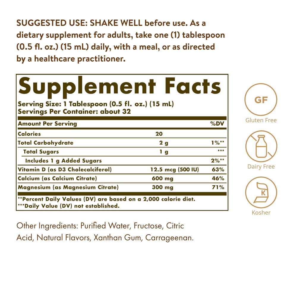Solgar Liquid Calcium Magnesium D3, Strawberry, 16 oz