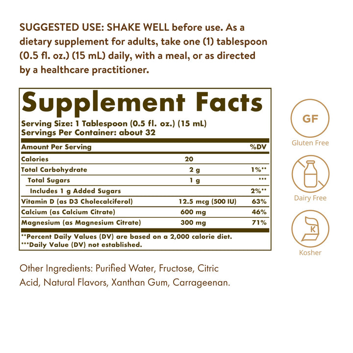 Solgar Liquid Calcium Magnesium D3, Strawberry, 16 oz