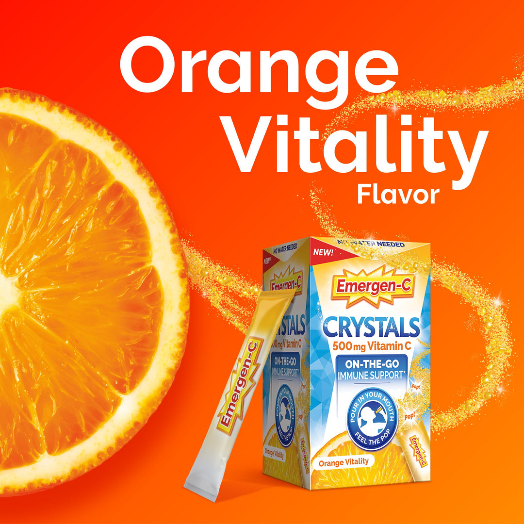 Emergen-C Crystals Immune Support Supplement, Orange Vitality, 56 Count