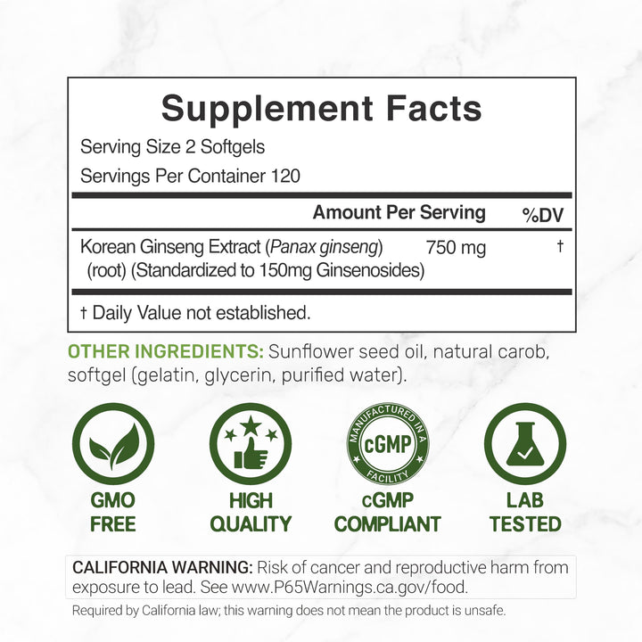 DEAL SUPPLEMENT Korean Red Panax Ginseng Root Extract, 7,500 mg, 240 Count